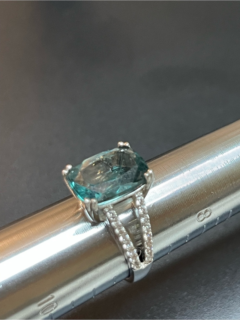 Tourmaline Cushion-Cut Crystal Ring with Pavé Band - Picture 3 of 7